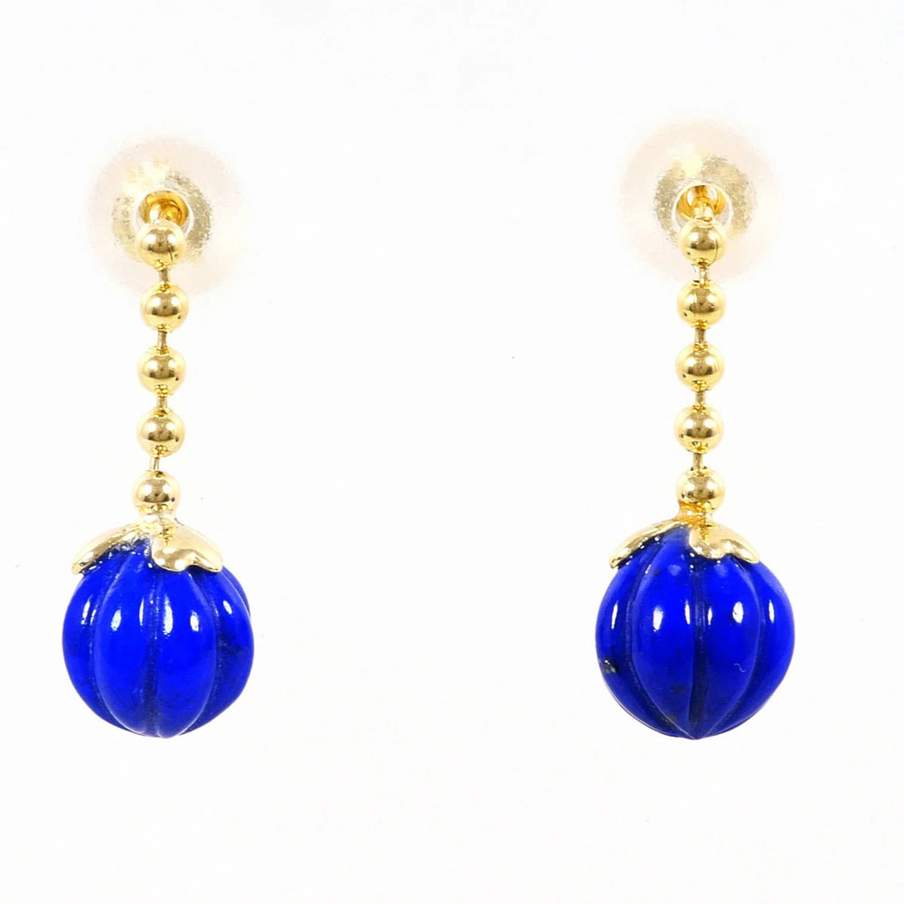 18K (18-karat) Yellow Gold Earrings with Lapis Lazuli, Total Weight 1.0g, Jew...